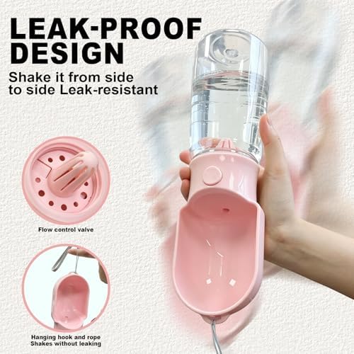 Pink Large Portable Dog Water Bottle with Food Container