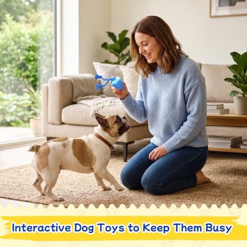 Interactive Dog Toys, Automatic Rolling Dogs Toy with Rope for Medium/Large Dogs, Touch Activated Moving Dog Ball for Boredom(Blue)