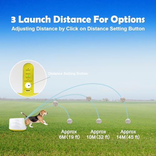 MEKAPLE Automatic Dog Ball Launcher, Upgraded Interactive Dogs Balls Thrower for Small and Medium Dogs, Distance Adjustable Mental Stimulating Dog Toys with 4 Durable Etpu Balls 2.2 Inch (Yellow)