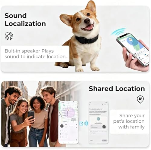 GPS Dog Tracker Collar (iOS & Android), No Monthly Fee Pet Activity Tracker