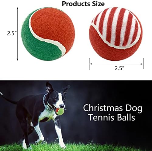 8Pcs Christmas Dog Tennis Balls Dog Xmas Squeaky Tennis Ball Toy Xmas Green and Red Puppy Interactive Toys for Small Medium Dogs Training Playing