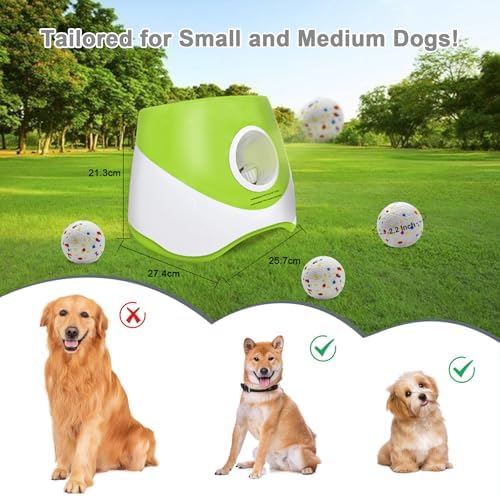 MEKAPLE Automatic Dog Ball Launcher for Samll to Medium Dogs, Upgraded Interactive Toy Balls Thrower, Mental Stimulating Dog Toys with 4 Durable Etpu Balls 2.2 Inch (Light Green)