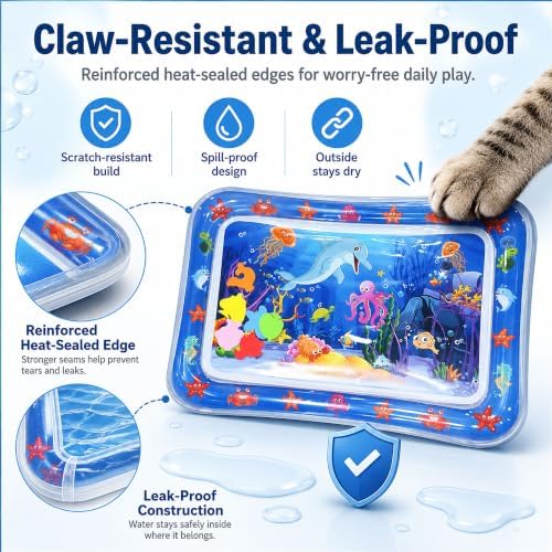 Aquameow Water Cat Toy,Claw-Resistant Sensory Cooling Water Mat，Round
