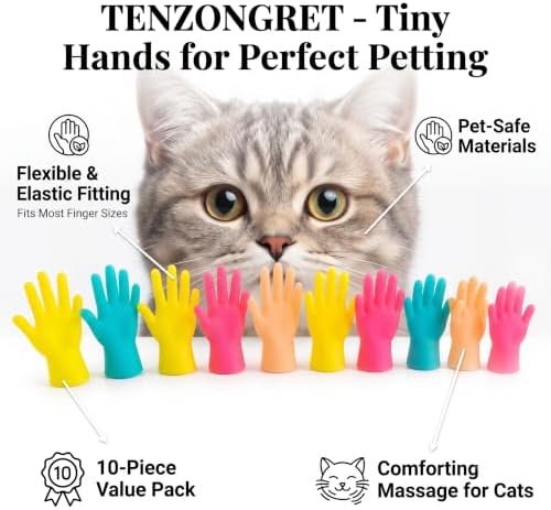Finger Gloves Cat Teaser Toys, 10PCS Interactive Kitten Teething Mittens, Soft Silicone Pet Training Toys for Indoor Cats, Assorted Colors