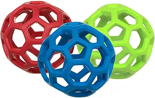 JW Pet HOLEE Roller Ball Dog Chew Treat Fetch Bouncy Toy Medium 5 inch Bundle 3