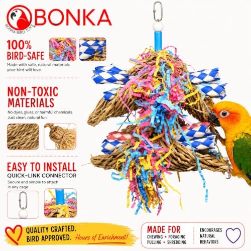 Bonka Bird Toys 3123 Duo Mini Taco Bird Toy Parrot cage Medium Conure Forage African Grey Shred Treat Chewing Paper Quaker Preen Accessories Amazon Supplies Seagrass Bamboo