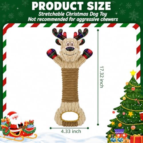 Christmas Squeaky Elk Dog Toys- Plush Tug of War Dog Toy for Large Breed- Interactive Dog Toys with Crinkle to Keep Them Busy- Training and Reduce Boredom