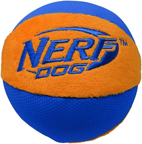 Nerf Dog Trackshot Ball Dog Toy with Interactive Squeaker and Crunch, Lightweight, Durable and Water Resistant, 4.5 Inches, For Medium/Large Breeds, Single Unit, Blue/Orange