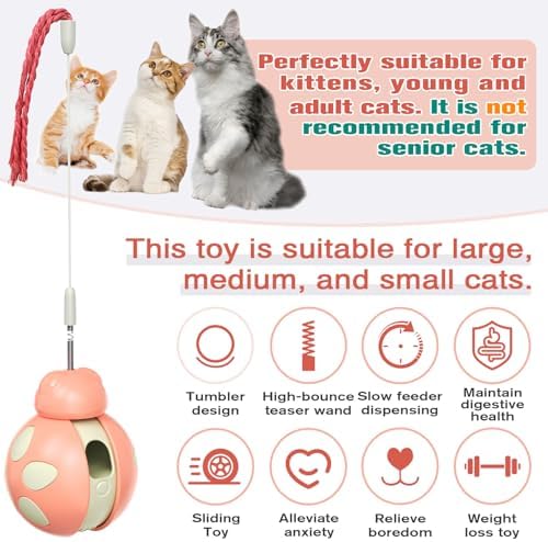 Interactive Pet Toy with Food Dispenser, Tumbler Beetle-Shaped Feeder with High-Bounce Teaser Wand, Stress Relief for Cats and Dogs
