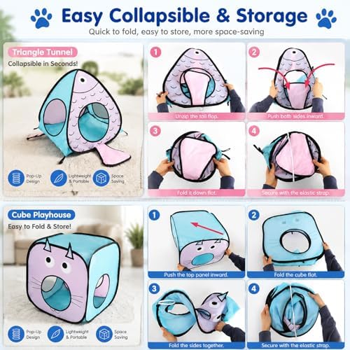 Rypet Cat Toy Tunnel and Cubes Bundle, Play Tubes for Indoor Cats, Blue