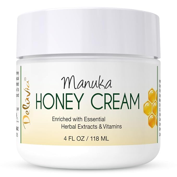 Deluvia Manuka Honey Cream | Hydrating & Soothing Moisturizer Face & Body Lotion | for Sensitive Skin, Eczema, Psoriasis & Dermatitis | 4 ounce