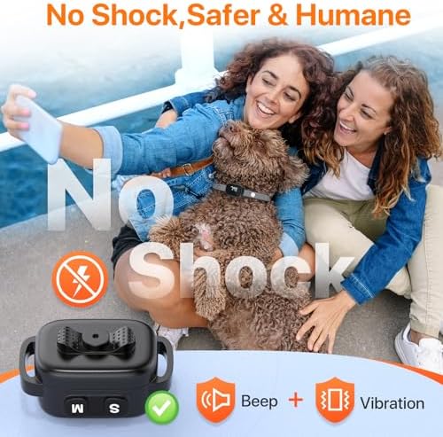 Bark Collar for Small Dogs 5-15lbs, No Shock Automatic Anti Barking Rechargeable Smart Collar with 7 Adjustable Sensitivities, 3 Modes (Beep, Vibrate, Beep and Vibrate), IP67 Waterproof, Black
