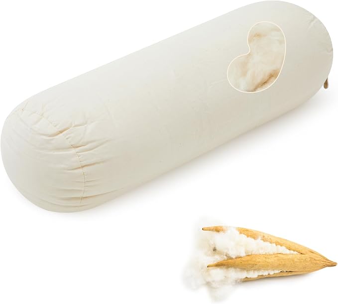 Leinuosen Organic Kapok Orthopedic Roll Pillow 14"x5" – Neck, Back, Knee & Leg Support Bolster – Cervical & Lumbar Roll for Pain Relief, Spinal Alignment – Natural Filling, Adjustable for Bed & Travel
