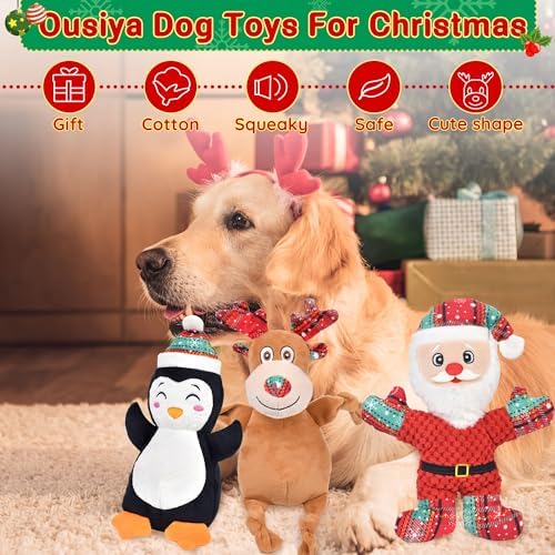 3 Pack Christmas Dog Toys,Christmas Squeaky Interactive Dog Toys with Crinkle Dog Gifts for Puppy, Small, Medium, Large Dogs