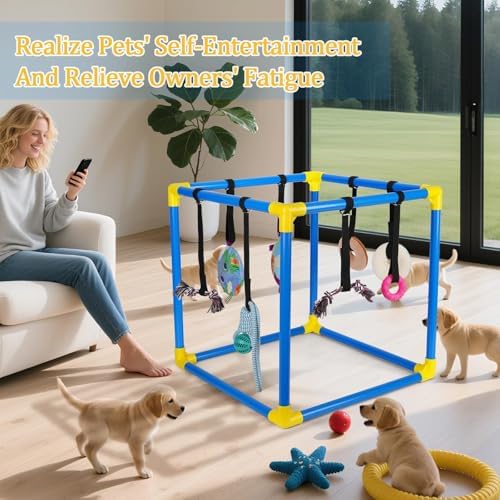 Liitrton Puppy Play Gym for Small Dogs with 8 Hanging Toys, Blue