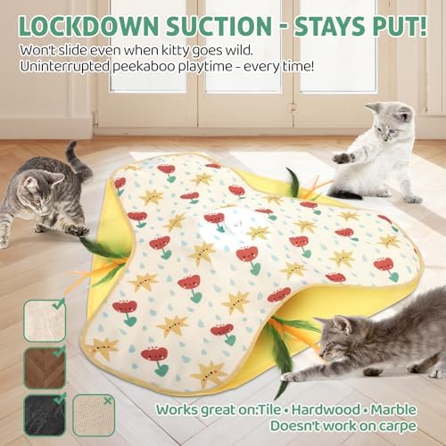 Interactive Cat Toys, Durable Stable Base Touch Activated Kitten Toy, Rechargeable Hide and Seek Cat Toys, Waving Concealed Feather Exercise Toy for Indoor Bored Cats/Kitten