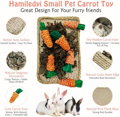 Hamiledyi Pet Fun Bunny Chew Toy Rattan Grass Scratcher Rabbit Digging Toys