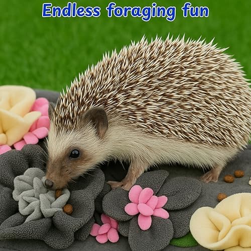 Foraging Mat For Hedgehog Enrichment Toys, Hedgehog Toys For Cage and Water Bowl, Interactive Feeding Toy For Small Pet, Rabbit Foraging Mat, Hedgehogs Accessories, Guinea Pig Toy (Gray, 17.7x9.8in)