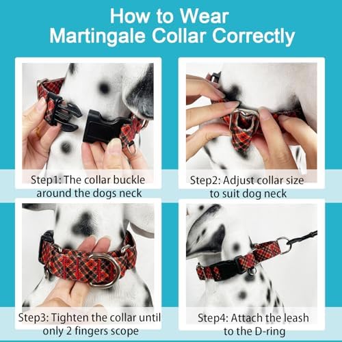 Christmas Martingale Collar for Dogs with Buckle, Red Plaid, L