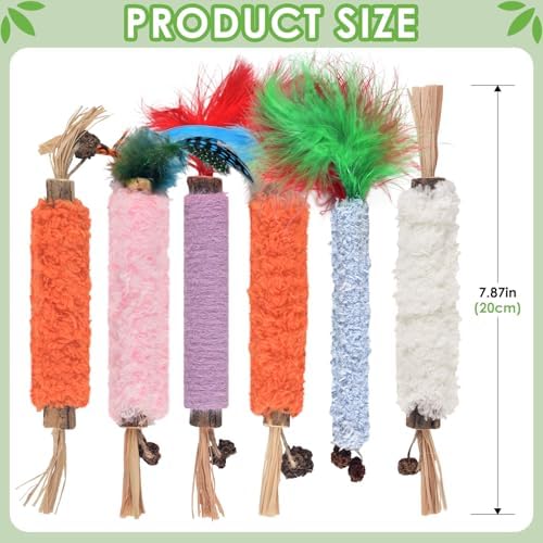 TINDTOP Cat Chew Toys, 6 Pack Silvervine Catnip Sticks for Kittens