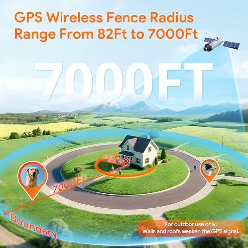 Meowant GPS Wireless Dog Fence &Training Collar with Remote, Free App, 82-7000ft Electric Fence, 3 Training Modes, Waterproof LCD Collar for Dogs Over 10Lbs, Outdoors