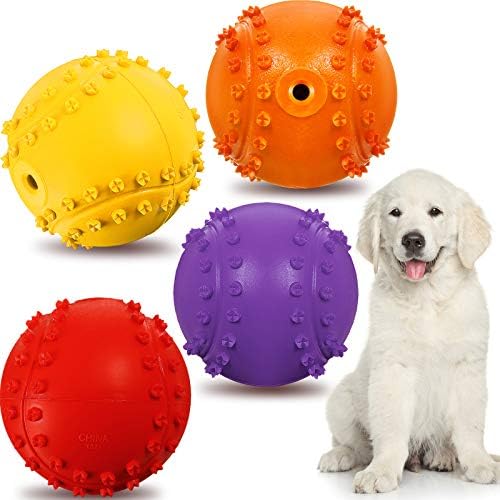 Frienda Squeaky Dog Toy Ball Reliable Rubber Squeaker Fun Interactive Puppy Chew Toys Beach Outdoor Dog Ball for Large and Small Pet(Tennis Shape)