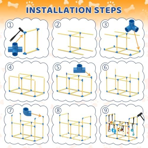 Large Puppy Play Gym & 10 Toys (Yellow,33.5″ x 28.5″ x 19.6″‌)