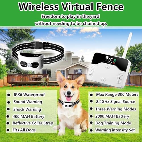 Smart 2-in-1 Electronic Wireless Fence Dog Trainer, Rechargeable and Waterproof, Signal Range Radius Up to 990 Feet. Suitable for All Dogs