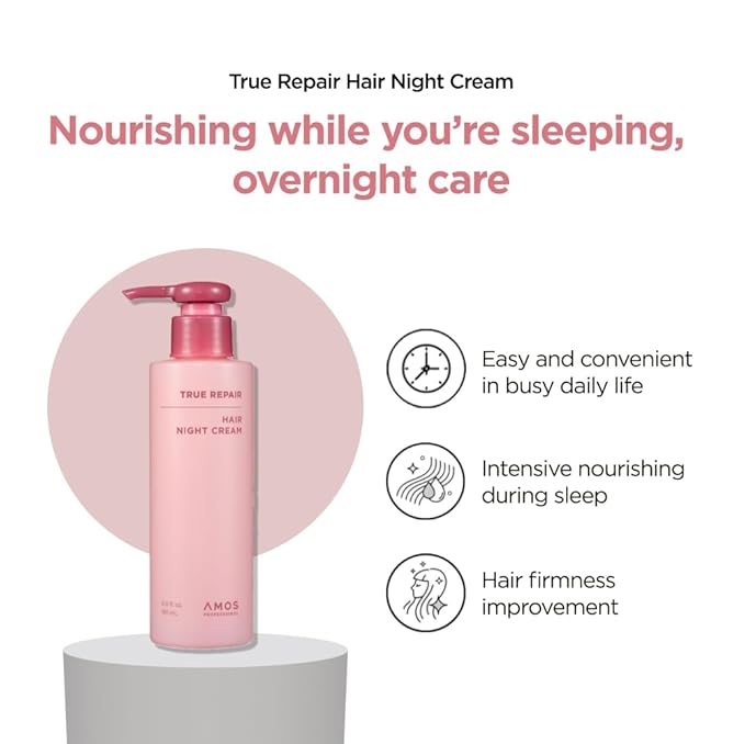 AMOS PROFESSIONAL True Repair Hair Night Cream 6.0 fl oz – K-Beauty Overnight Hair Primer & Leave-In Conditioner, Hydrating Deep Conditioning for Dry & Damaged Hair