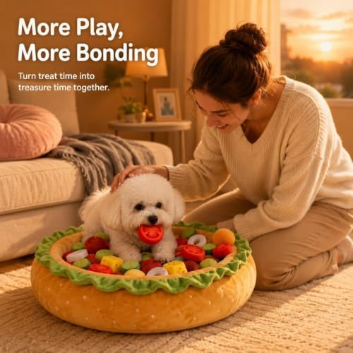 3‑in‑1 Hamburger Shaped Dog Bed, Snuffle Mat Interactive Enrichment Toy with Detachable Washable Cover, Soft Stress Relief Plush Pet Nest for Small and Medium-Sized Dogs, Indoor Comfort Use，Type A