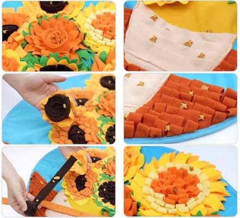 Dog Snuffle Mat Interactive Round Shape Sniff Feeding Food Mats Pet Foraging Treat Dispenser Toy Slow Feeder for Dogs Rabbits (Sunflower)