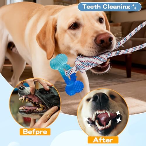 Dog Chew Toys for Aggressive Chewers, Multiple Textures & Rope, ndestructible Tough Durable Interactive Dog Toys, Puppy Chew Toys for Teething， Blue Bone