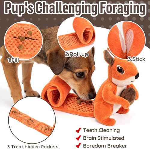 LECHONG 2-Pack Plush Squeaky Dog Toys, 23-Inch Snuffle Puzzle Tug of War Toy with Roll-Up Treat-Hiding Crinkle Tail, Enrichment Toys for Small & Medium Dogs to Relieve Boredom & Mental Stimulation