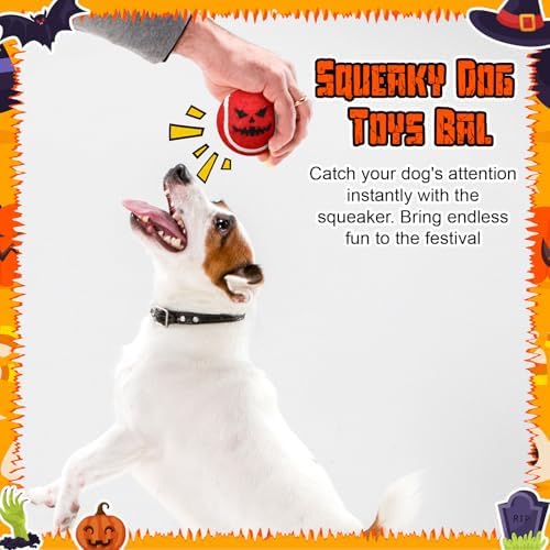 Civaner 18 Pcs Halloween Dog Toys Bulk, 2.5 Inch Squeaky Tennis Balls Gifts