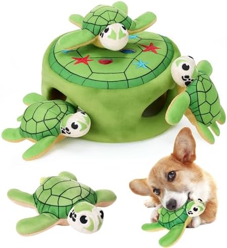 Squeaky Dog Toy Interactive Plush Hide and Seek, Turtle