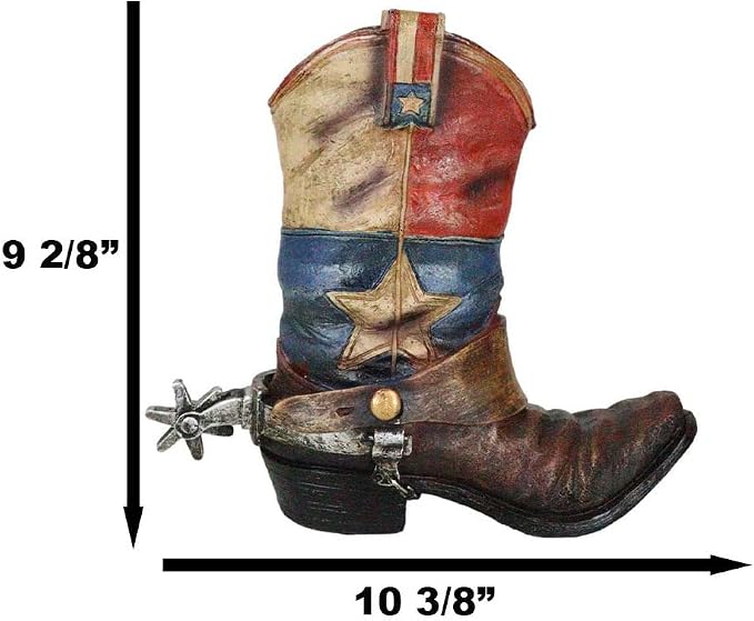 Ebros Gift Patriotic Texas State Flag Western Star Rustic Antiqued Cowboy Boot with Spur Hand Painted Resin Decorative Flower Bouquet Vase Or Planter Figurine American Spirit Home Decor Accent
