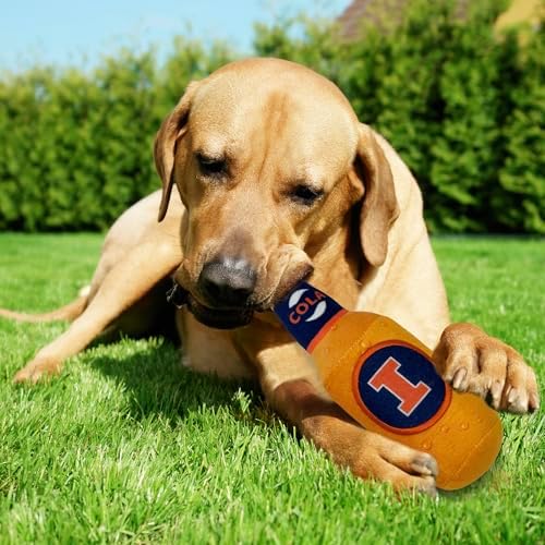 NCAA Illinois Fighting Illini Beer Bottle Plush Dog & CAT Squeak Toy - Cutest Stadium SODA Bottle Snack Plush Toy for Dogs & Cats with Inner Squeaker & Beautiful Football/Basketball Team Name/Logo