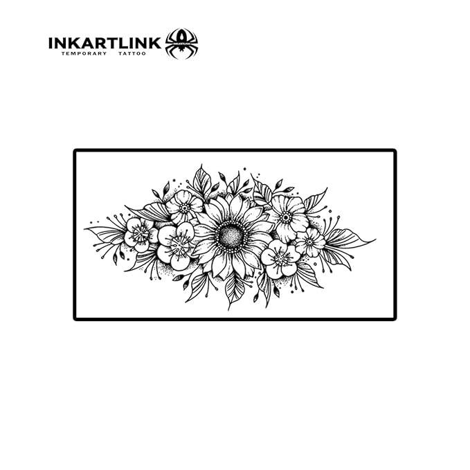 INKARTLINK Semi Permanent Tattoo, Large Flower Tattoo, Female Tattoo, Waterproof, Non-reflective, Cruelty-free (Blooming Chrysanthemum)