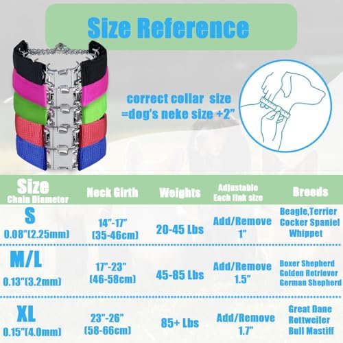 Prong Training Collar for Dogs, Rotating Ring Welding, Adjustable Dog Training Pinch Collar with Quick Release Buckle, for Small Medium Large Dogs