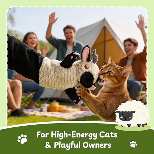 Cat Wrestling Glove, 22 inch Cat Puppet Wrestler with 3 Catnip Pouches & 3 Layer Resistant Protection, Interactive Cat Toy with Removable Bell for Boredom Relief & Mental Stimulation, Sheep