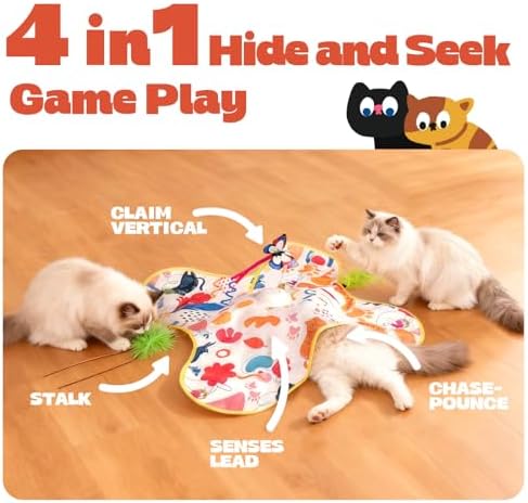 Cat Toys for Indoor Cats, 4in 1 Interactive Cat Toys Rechargeable with Butterfly, Feathers, Setaria Viridis, Real Animal Squeaky, Indoor Kitty Exercise Automatic Pet Toys with 2 Covers for All Breeds