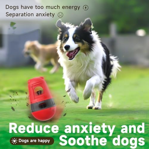 Dog Puzzle Toy Dog Bully Stick Holder Safety Device and Adjustable Treat Dispensing Ball Food Dispenser Tough Slow Feeder Puppy Enrichment Training Toy Pet Interactive Chase Toys for Dogs (Red)