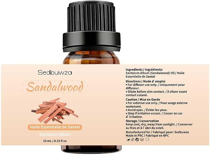 Sedbuwza Sandalwood Essential Oil, Pure Organic Sandalwood Fragrance Oil for Diffuser, Humidifier, Soap, Candle, Perfume