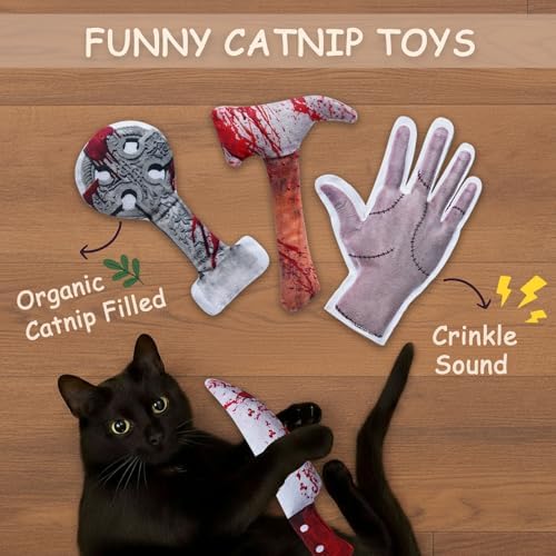 5PC Catnip Funny Cat Toys, [100% Organic Catnip Filled] Knife-Shaped Crinkly Sound Toys for Indoor Kitten Cat Nip Kitty Chew Toy