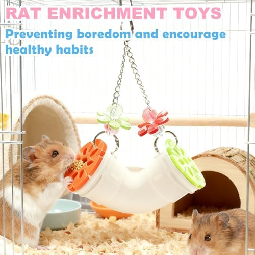 Rat Enrichment Toys, Hanging Tube Mice Treat Dispenser, Slow Feeder