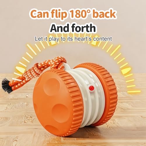 Interactive Dog Toys, Automatic Rolling Ball with Rope, Orange