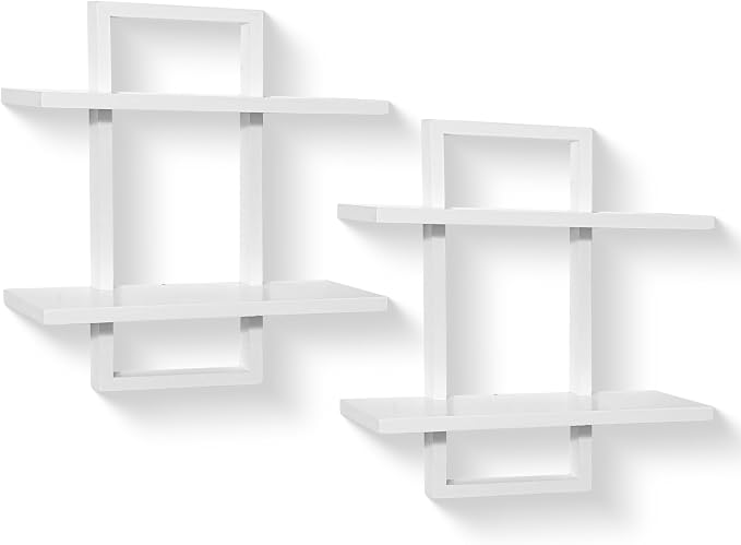 Floating Shelves for Wall,Decorative Wall Shelves Black,Plants Shelf Framed | Square Wall Decor,Art Sconces Artificial Vases Hanging Storage Shelf for Bathroom Living Room Modern,Wood,2 Tier,2 PCS,White