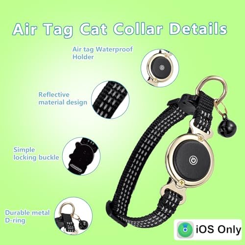 Tracker Tag Cat Collar, Waterproof Cat Collar, Breakaway Buckle Kitten Collars Tracker Finder for Cats, Kittens(9-13inch), Lightweight & Reflective Collars Work with Find My(iOS Only)