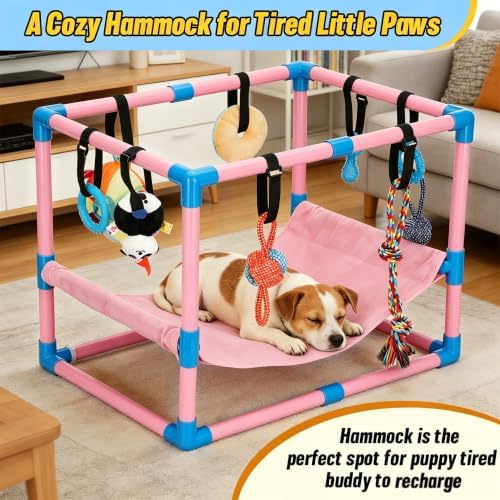Pink Puppy Play Gym with 8 Hanging Toys
