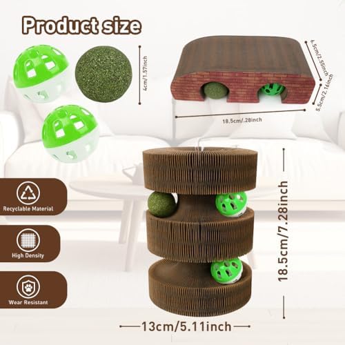 Cat Scratcher, Magic Organ Cat Scratching Board, Reversible Interactive Toys Scratching, Cardboard, Kitten Scratcher Pads with Catnip Ball(1PC)